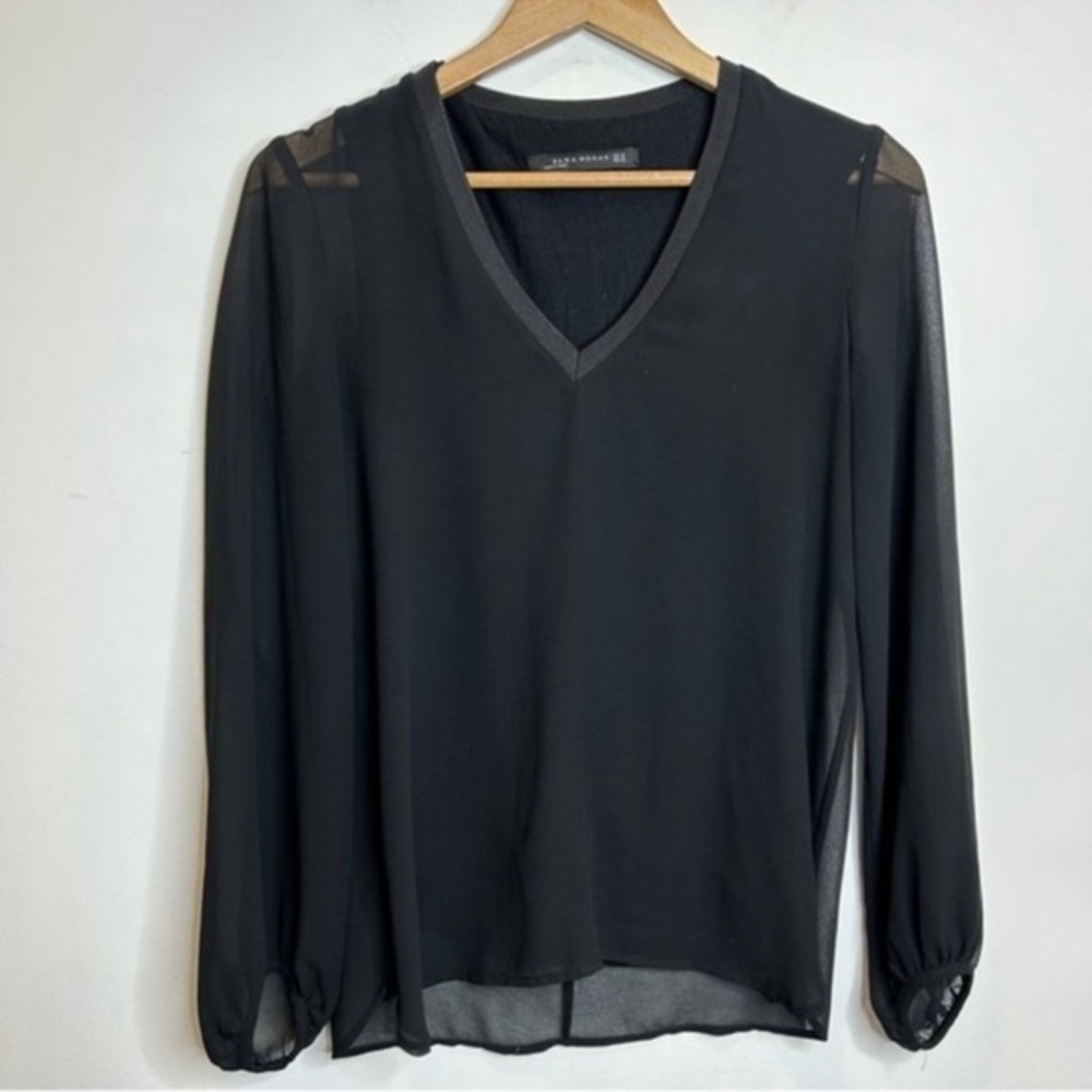 Zara Black Sheer V-Neck Blouse
